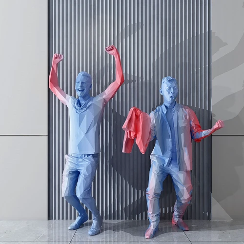 现代欢呼人物雕塑3d模型