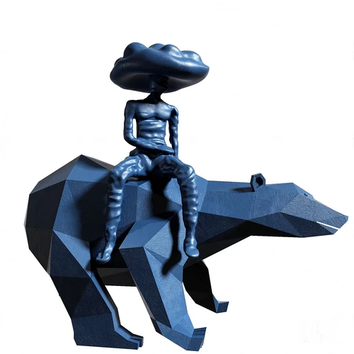 现代骑熊少年雕塑3d模型