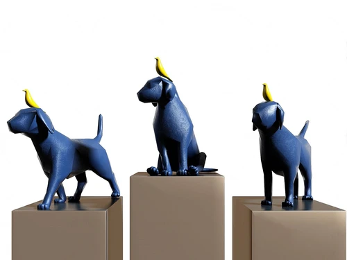 现代狗与鸟雕塑3d模型