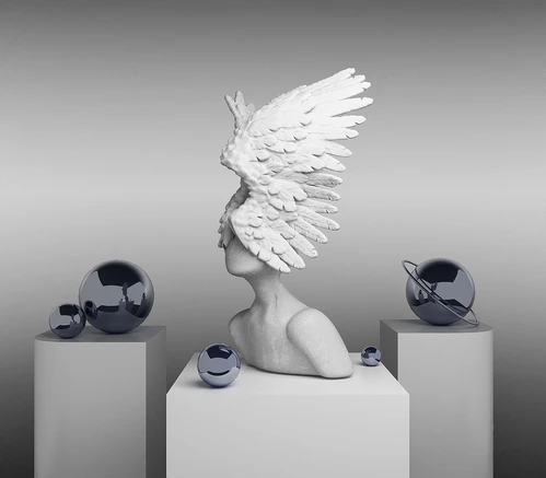 现代翅膀人物雕塑3d模型