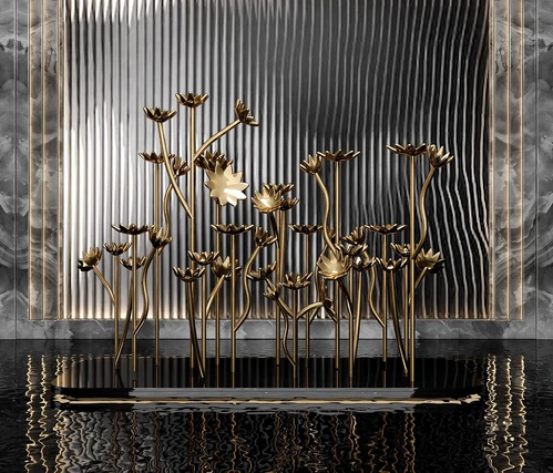 现代莲花金属雕塑小品3d模型
