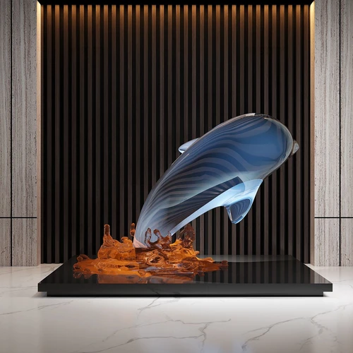 现代水晶海豚雕塑3d模型