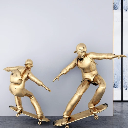 现代金属滑板少年男孩雕塑3d模型