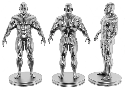 现代电镀银肌肉男雕塑3d模型