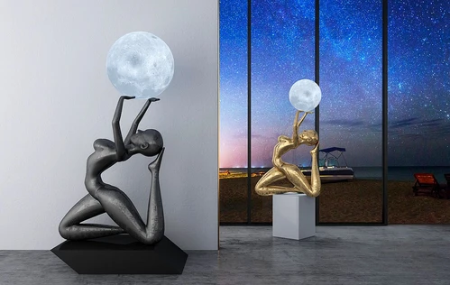现代人物月球雕塑摆件3d模型