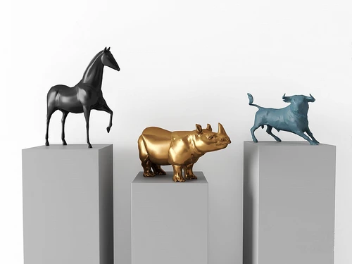 现代犀牛马匹动物雕塑3d模型