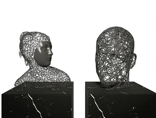 现代镂空人头雕塑3d模型