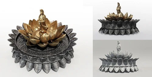 新中式观音莲花雕塑3d模型