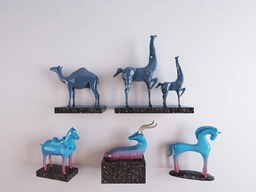 新中式蓝色陶瓷马鹿骆驼摆件3d模型