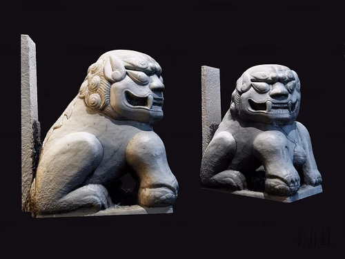 新中式石狮子雕塑3d模型