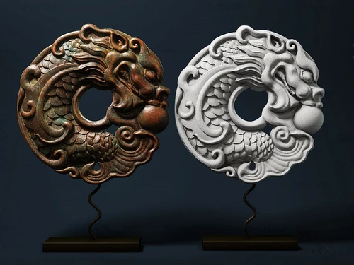 新中式仿古龙雕塑摆件3d模型