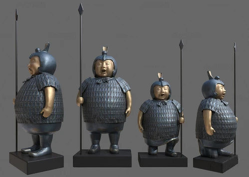 中式古代战士雕塑3d模型