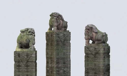 中式石狮子石墩雕塑3d模型
