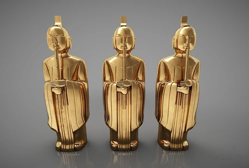 中式金属古代人物竖笛雕塑3d模型