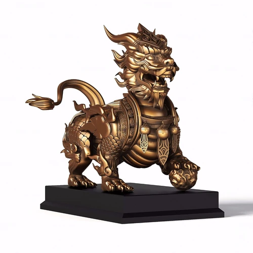 中式麒麟雕塑3d模型