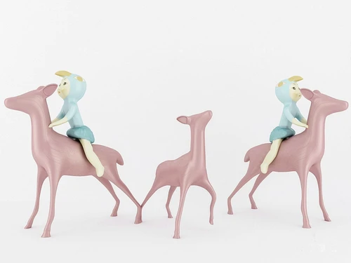 北欧骑鹿小孩雕塑3d模型