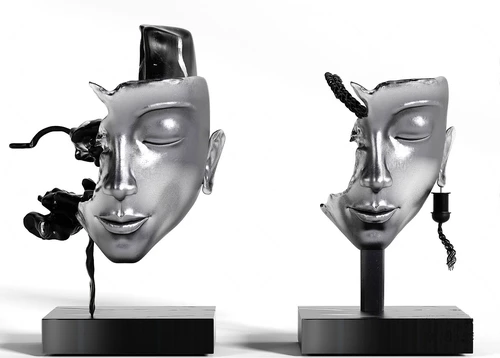 现代半脸雕塑3d模型