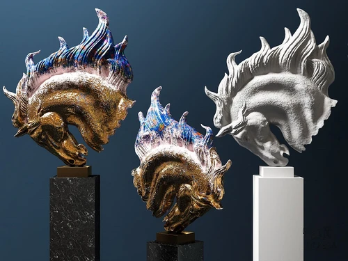 现代马头艺术雕塑摆件3d模型