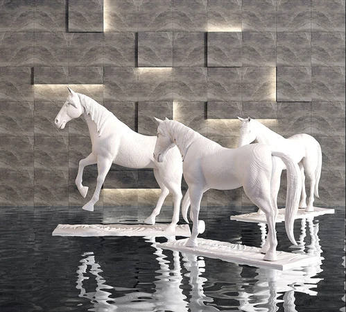 现代马匹雕塑背景墙3d模型