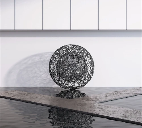 现代铁艺圆球雕塑摆件3d模型