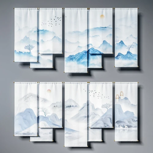 新中式山水卷帘
