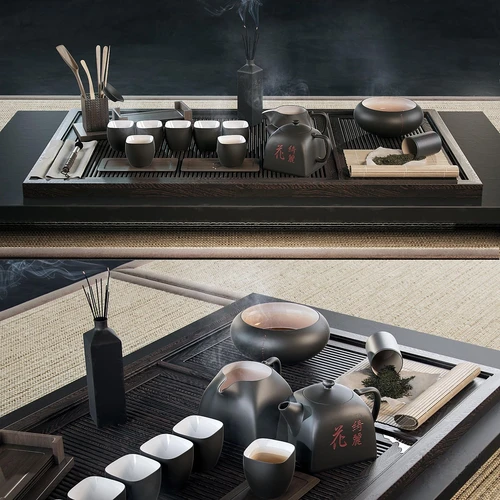 中式陶瓷茶具摆件