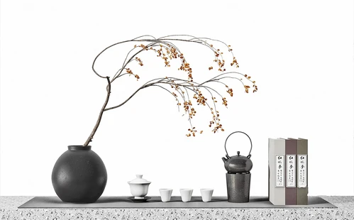 新中式花卉茶具摆件