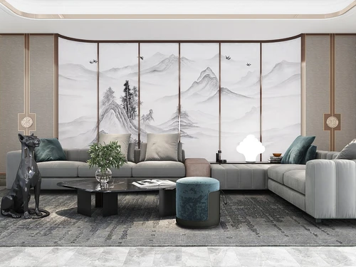 现代布艺转角沙发组合3d模型