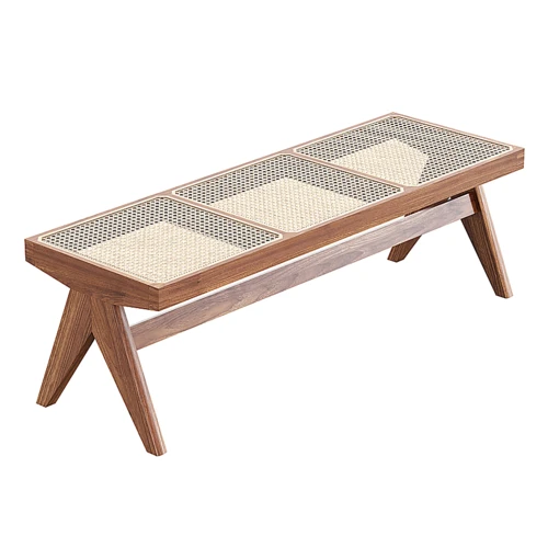 北欧木质藤编床尾凳Cassina