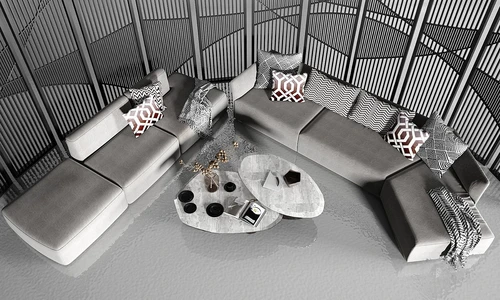 现代布艺转角沙发组合3d模型