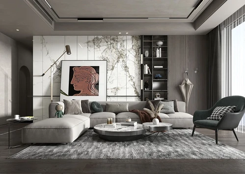 现代布艺转角沙发组合3d模型