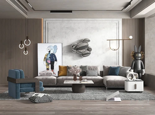 现代布艺转角沙发组合3d模型