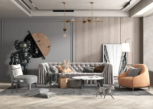现代布艺沙发组合3d模型
