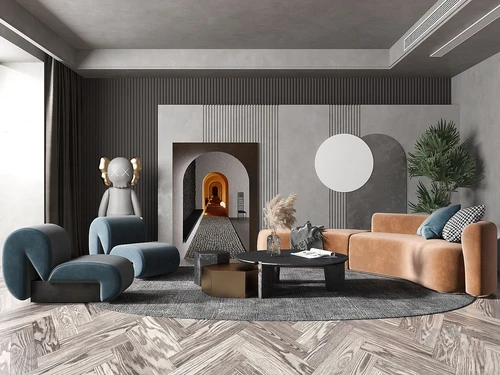 现代布艺弧形沙发组合3d模型
