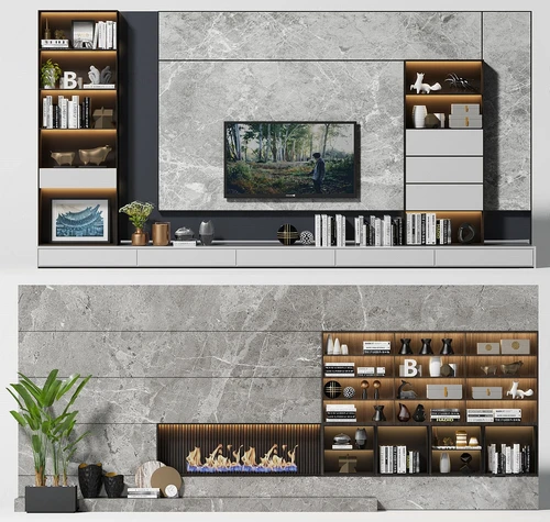 现代大理石电视背景墙3d模型
