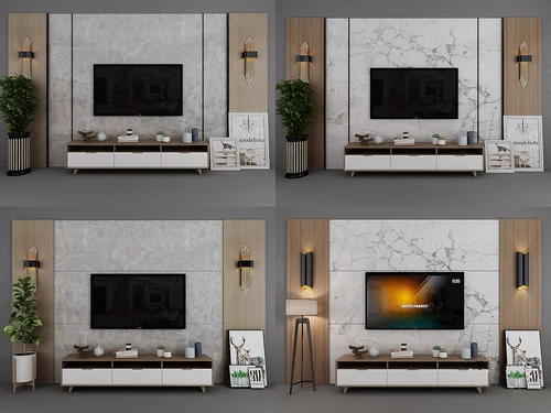 现代大理石电视背景墙3d模型
