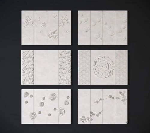 新中式浮雕硬包软包背景墙3d模型