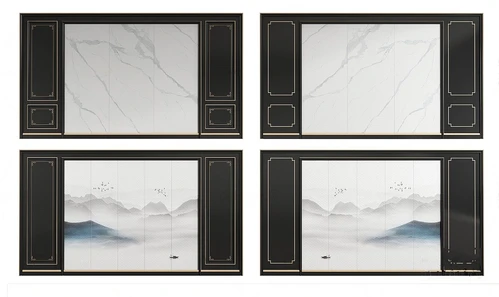 新中式山水背景墙3d模型