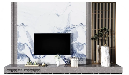 新中式电视背景墙3d模型