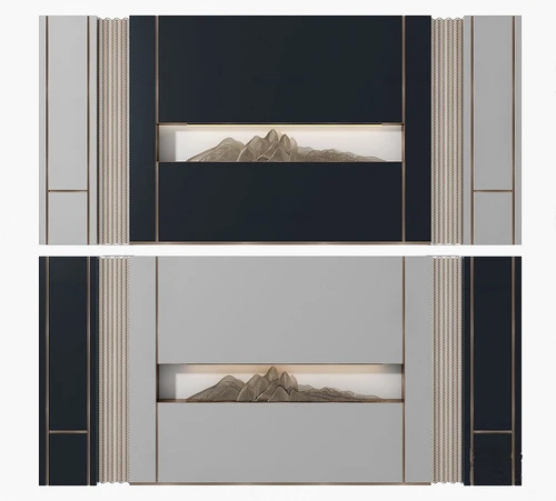 新中式山峦背景墙3d模型