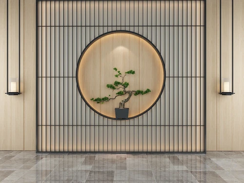新中式松树盆景背景墙3d模型