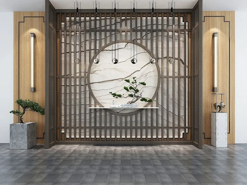新中式背景形象墙3d模型