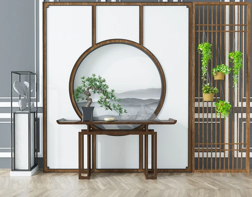 新中式实木松树端景条案3d模型