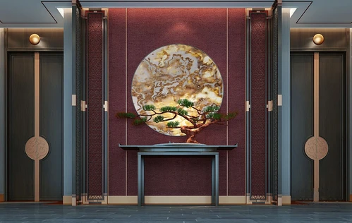 新中式端景条案迎客松组合3d模型