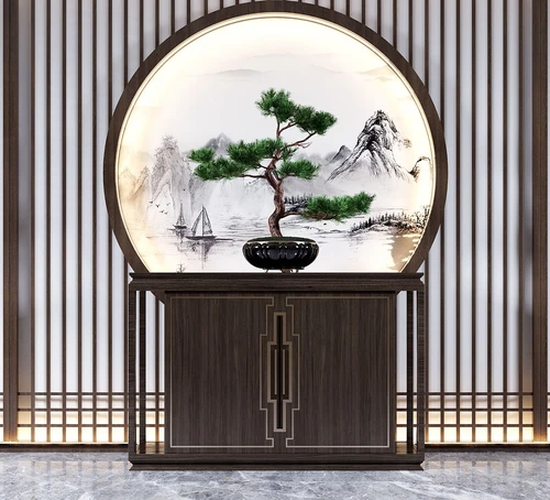 新中式实木端景柜3d模型