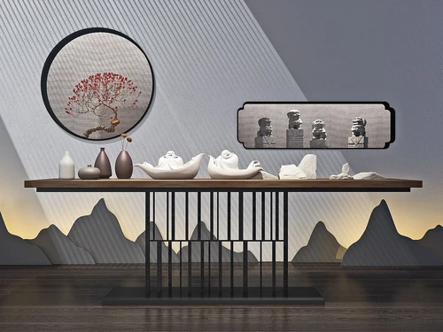 新中式石头弥勒佛端景条案3d模型
