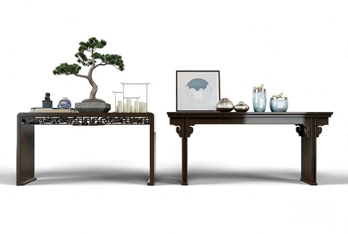 中式实木端景条案边柜组合3d模型