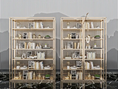 现代金属书架装饰架3d模型