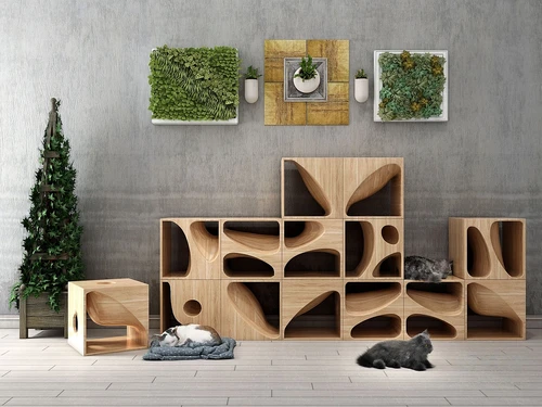 北欧绿植背景墙原木装饰柜3d模型