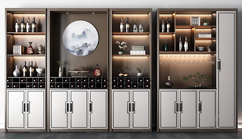 新中式多功能酒柜3d模型